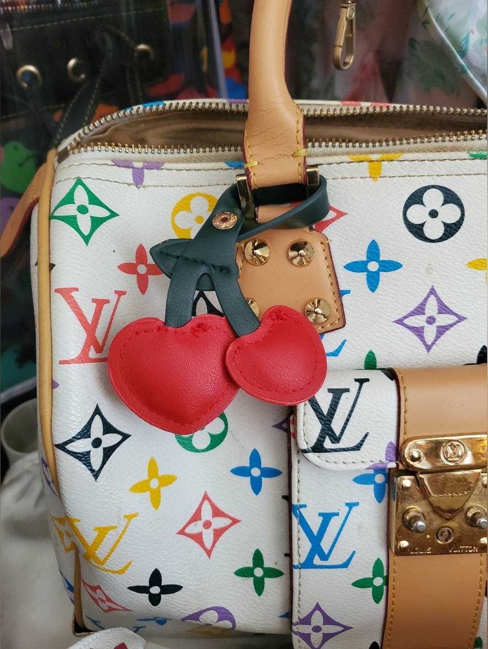 💎$3 WITH BUNDLE💎 PU Leather Light Red Cherries Bag Charm